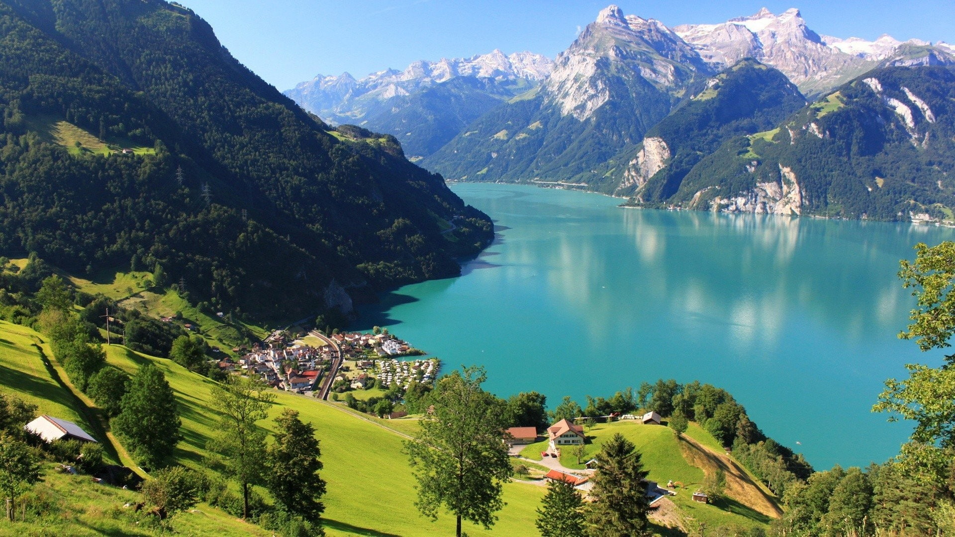 Switzerland nature mountains landscape lake lucerne 2k