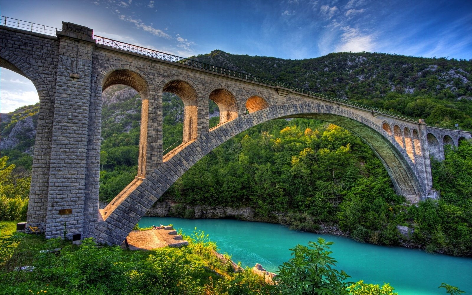 brown brick arch bridge nature landscape architecture river 2k