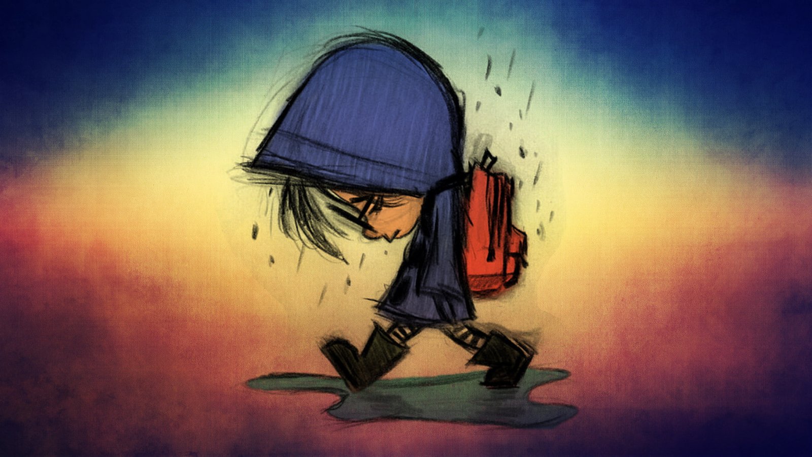 children blue sad rain cartoon red one person full length 2k