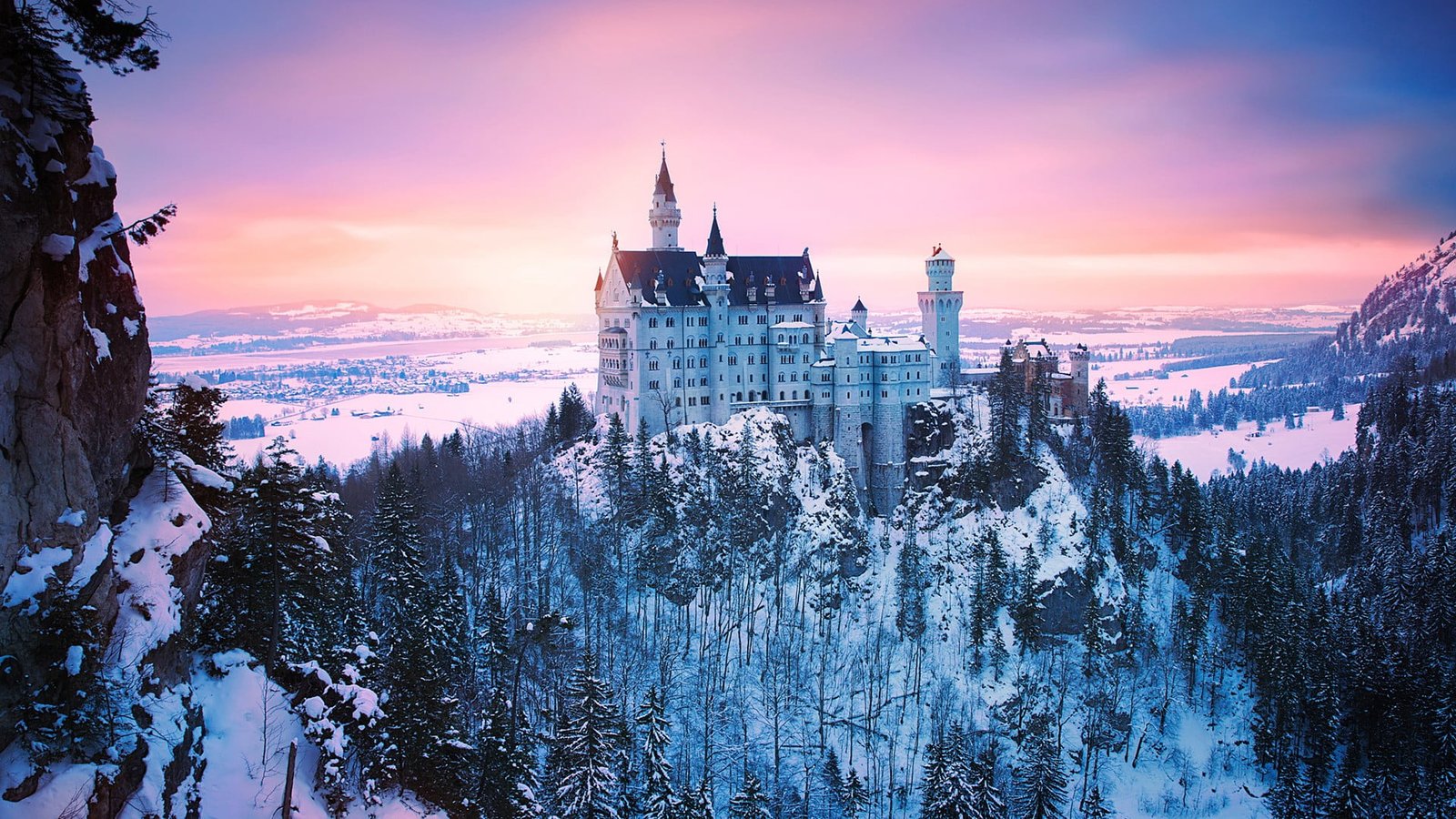 Neuschwanstein Castle nature forest mountains Germany Bavaria 2k