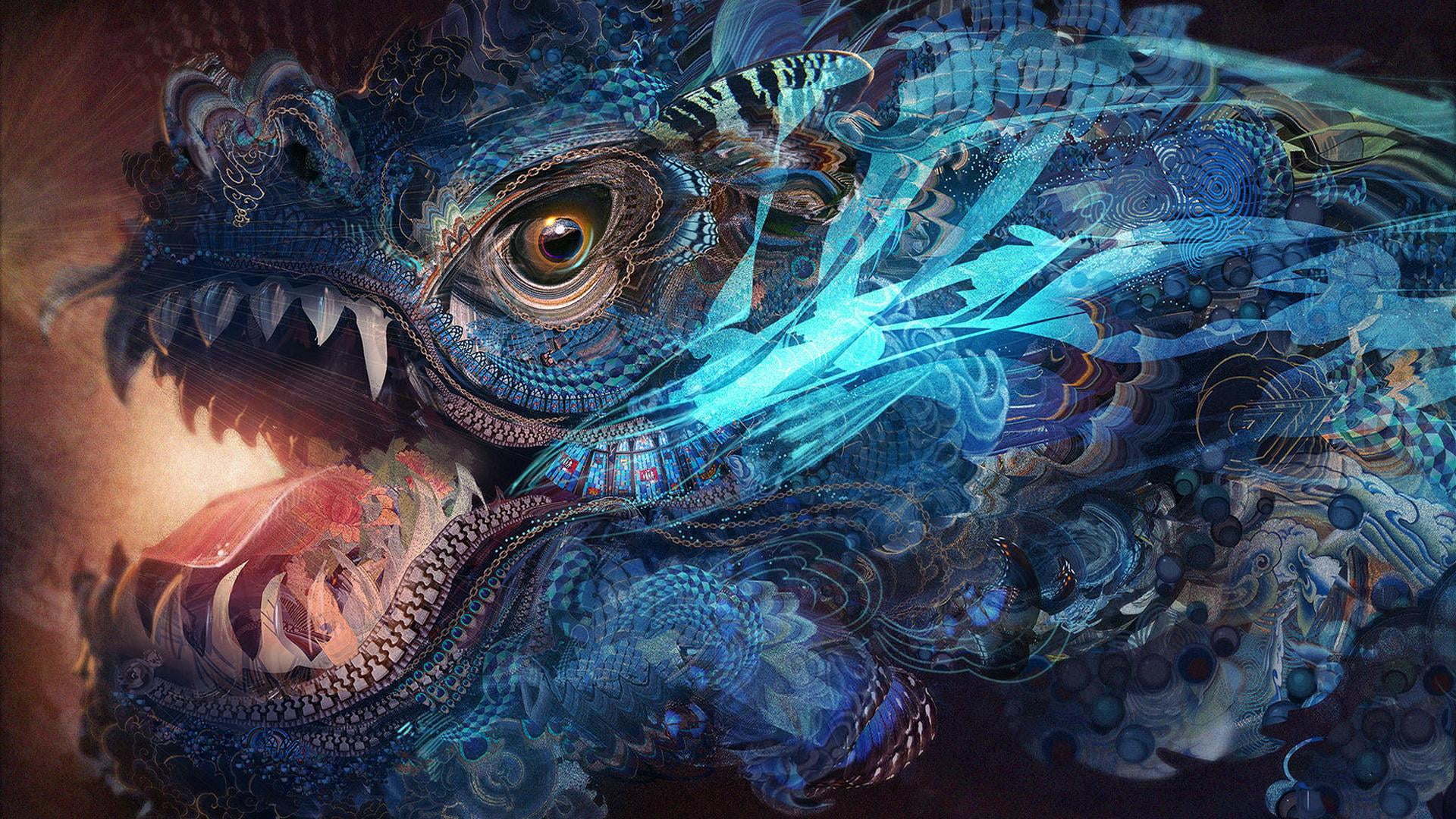 psychedelic dragon abstract trippy fractal art and craft 2k