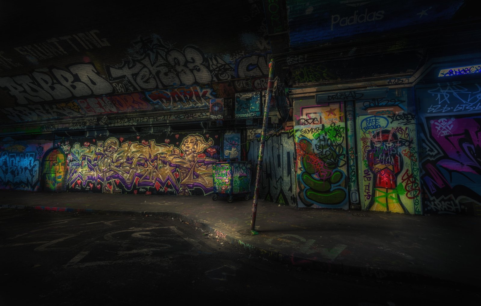 assorted colored graffiti on wall night urban 52 2k 4k 5k