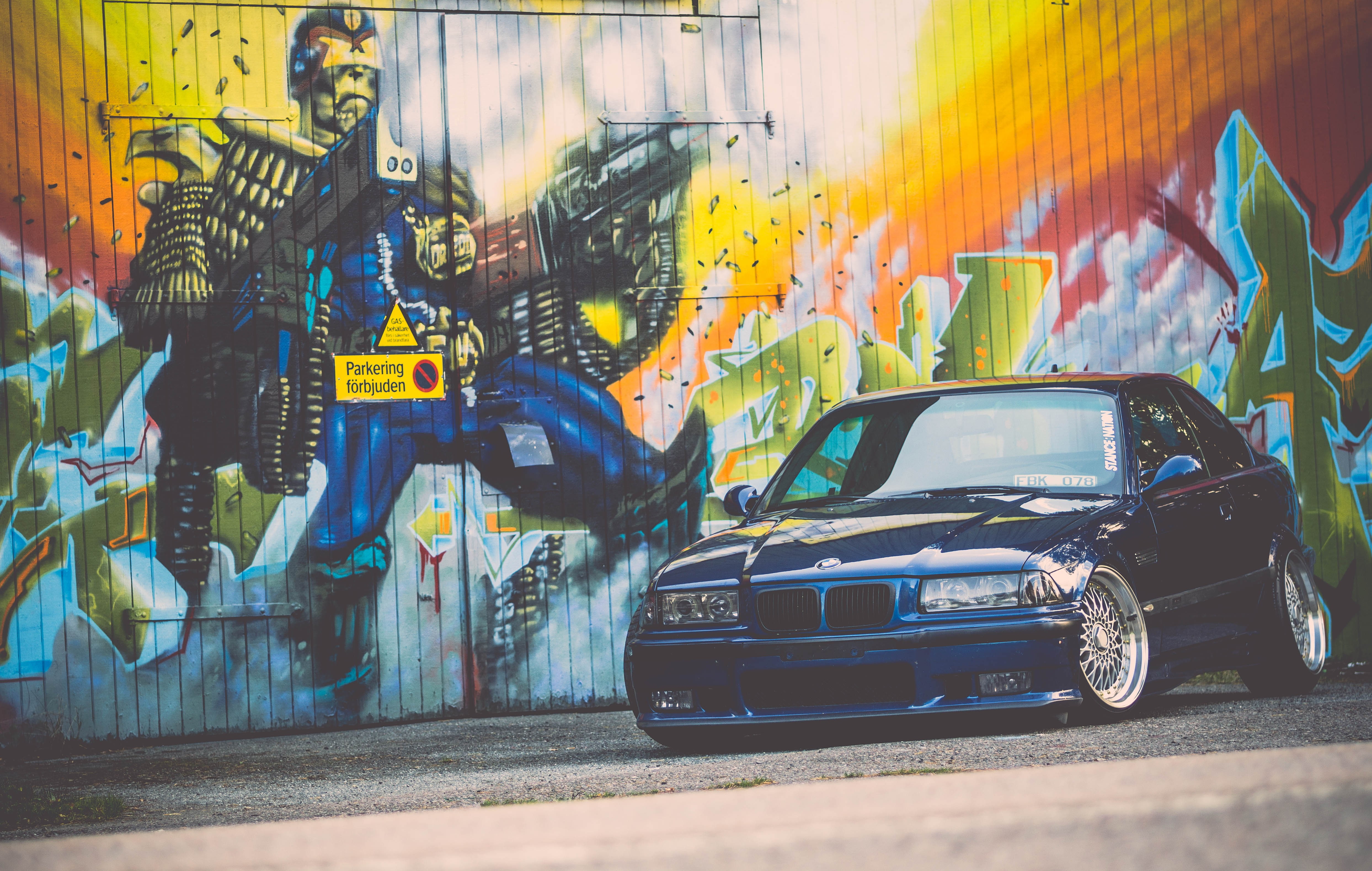 BMW Tuning stance blue graffiti 2k 4k 5k