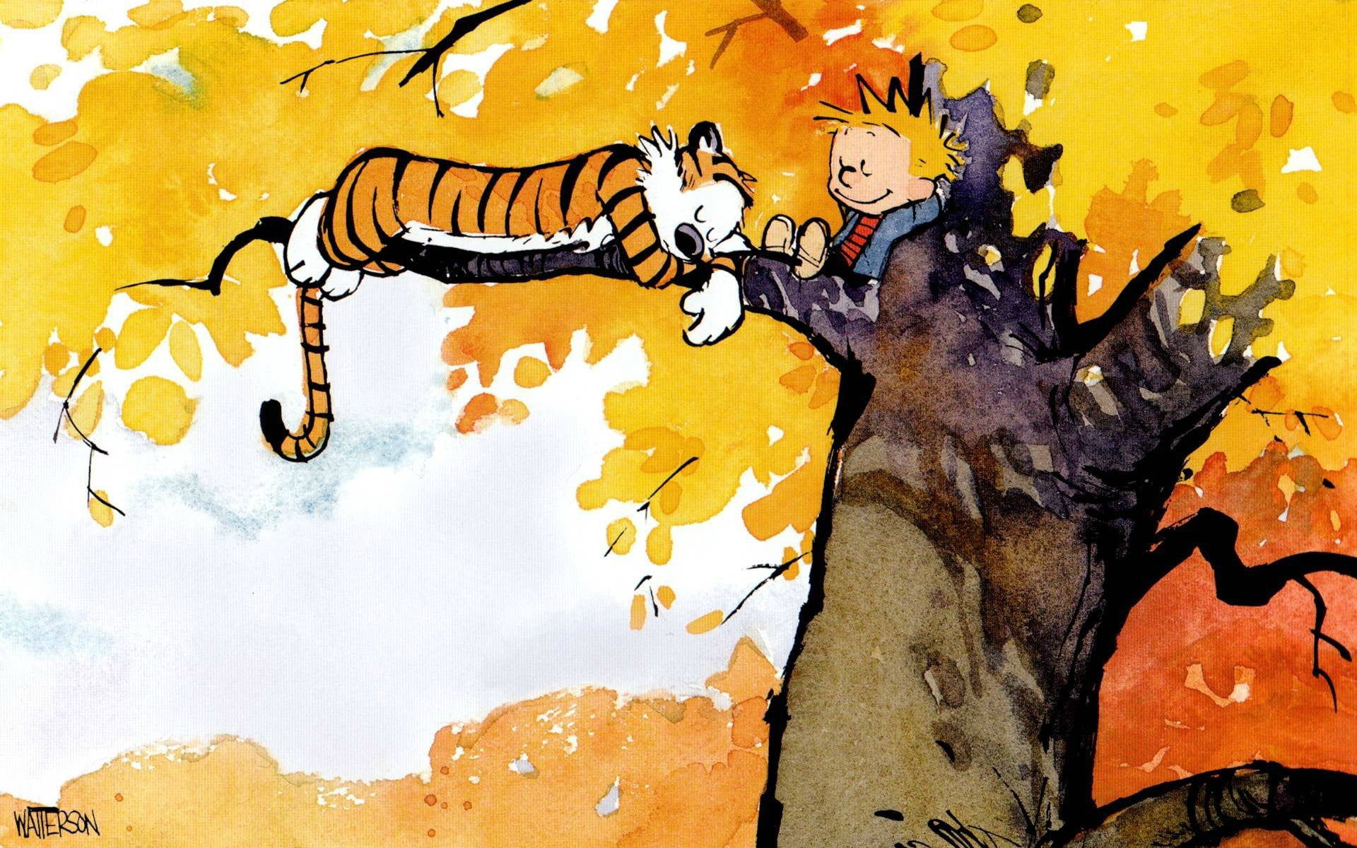 Calvin and Hobbs digital wallpaper Hobbes happiness 2k