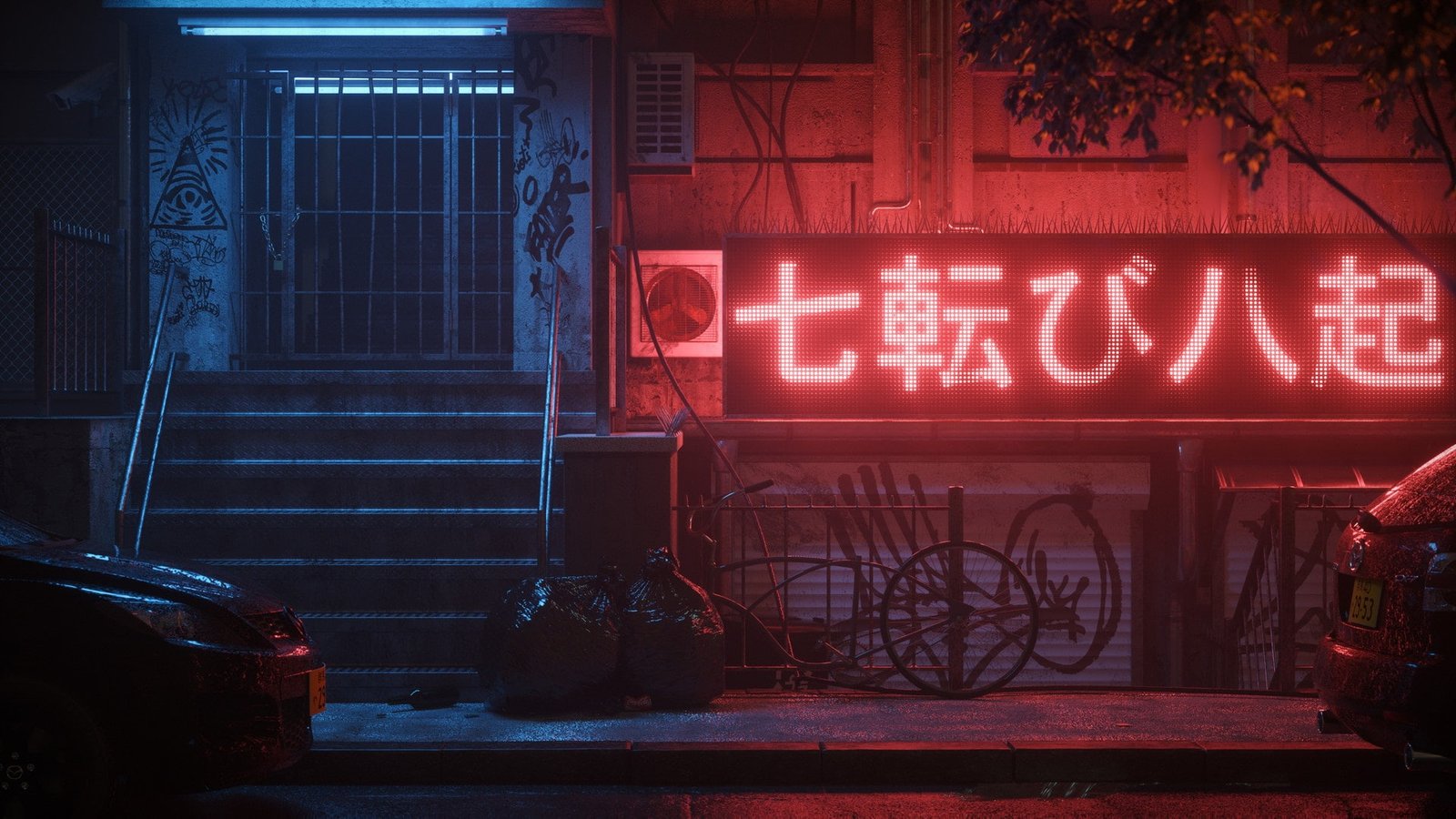 red neon light night the city street art Oskar Woinski Neon Haze 82 2k
