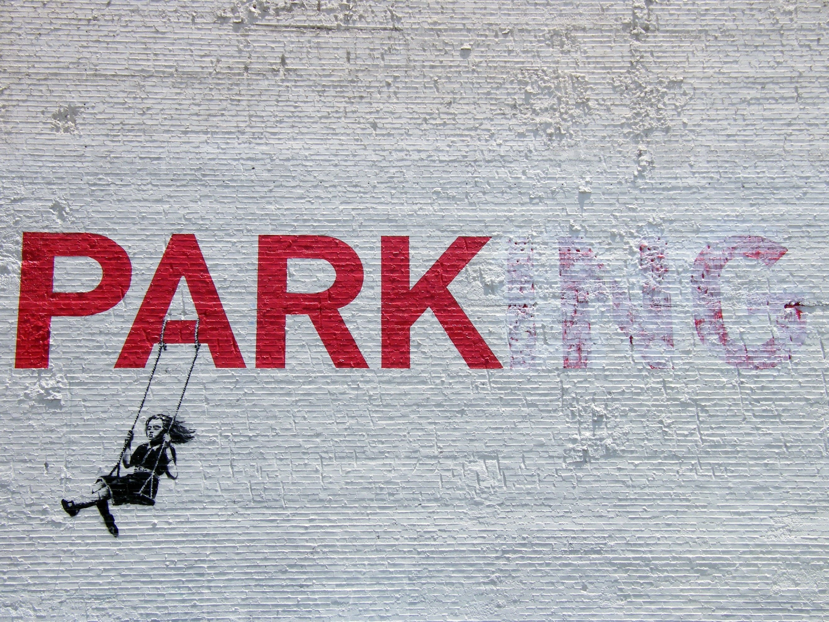 red Park text girl graffiti banksy stencil park ing communication 2k
