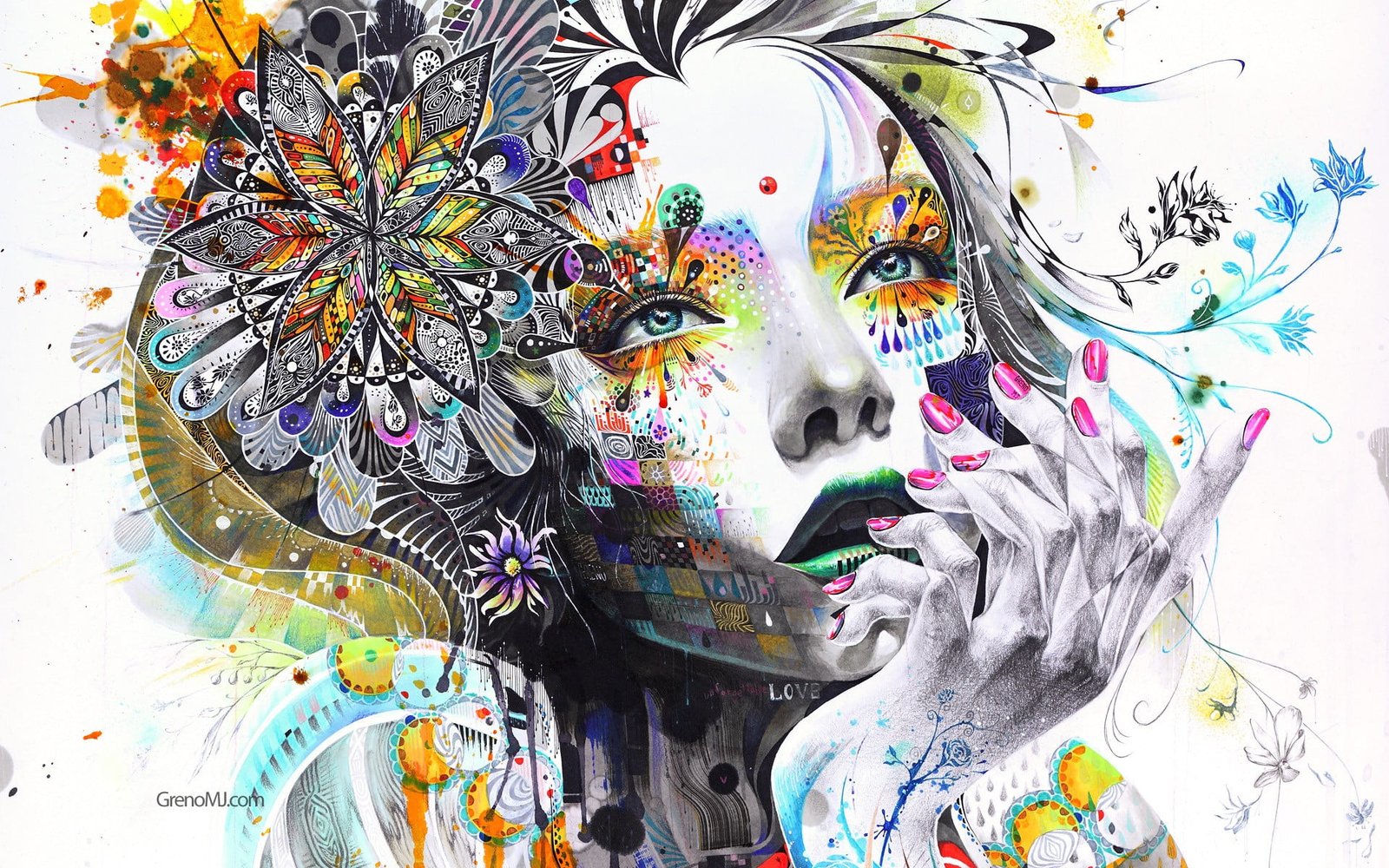 woman s face illustration portrait photo of floral painting 2k