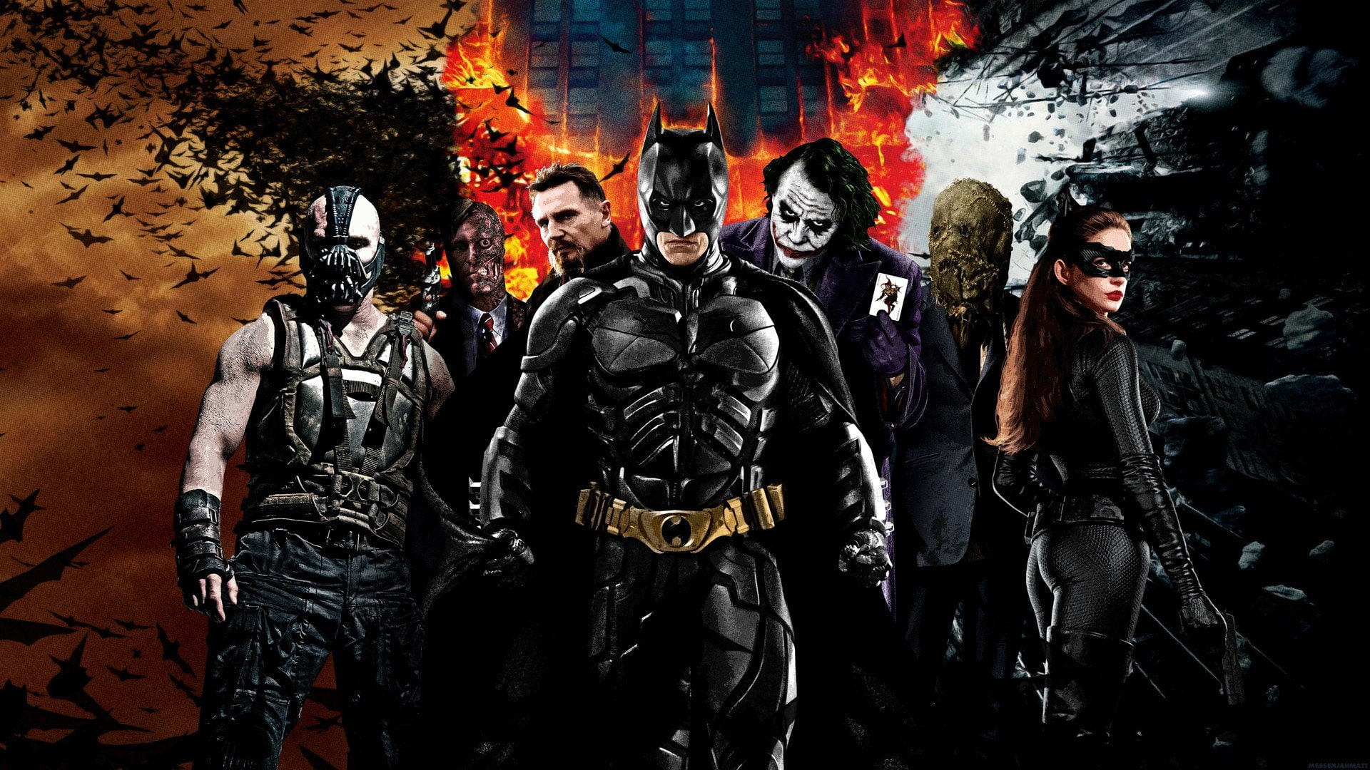 px Anne Hathaway bane Batman Begins catwoman Christian Bale collage DC Comics face Abstract and CG HD Art 2k