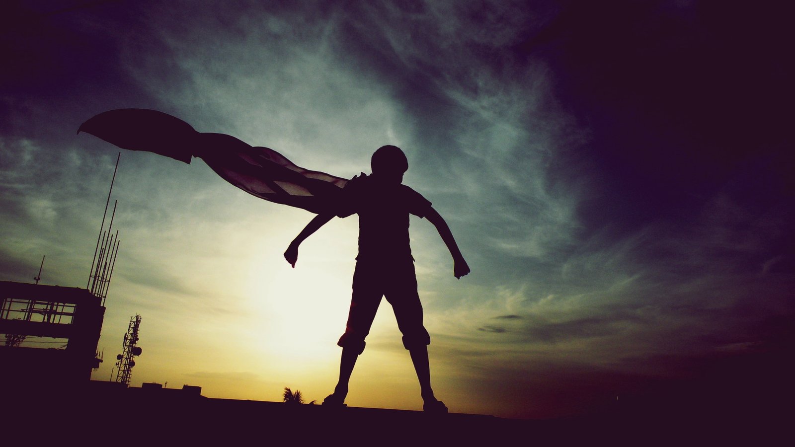boy with cape silhouette photography Superman px sunset 2k 4k