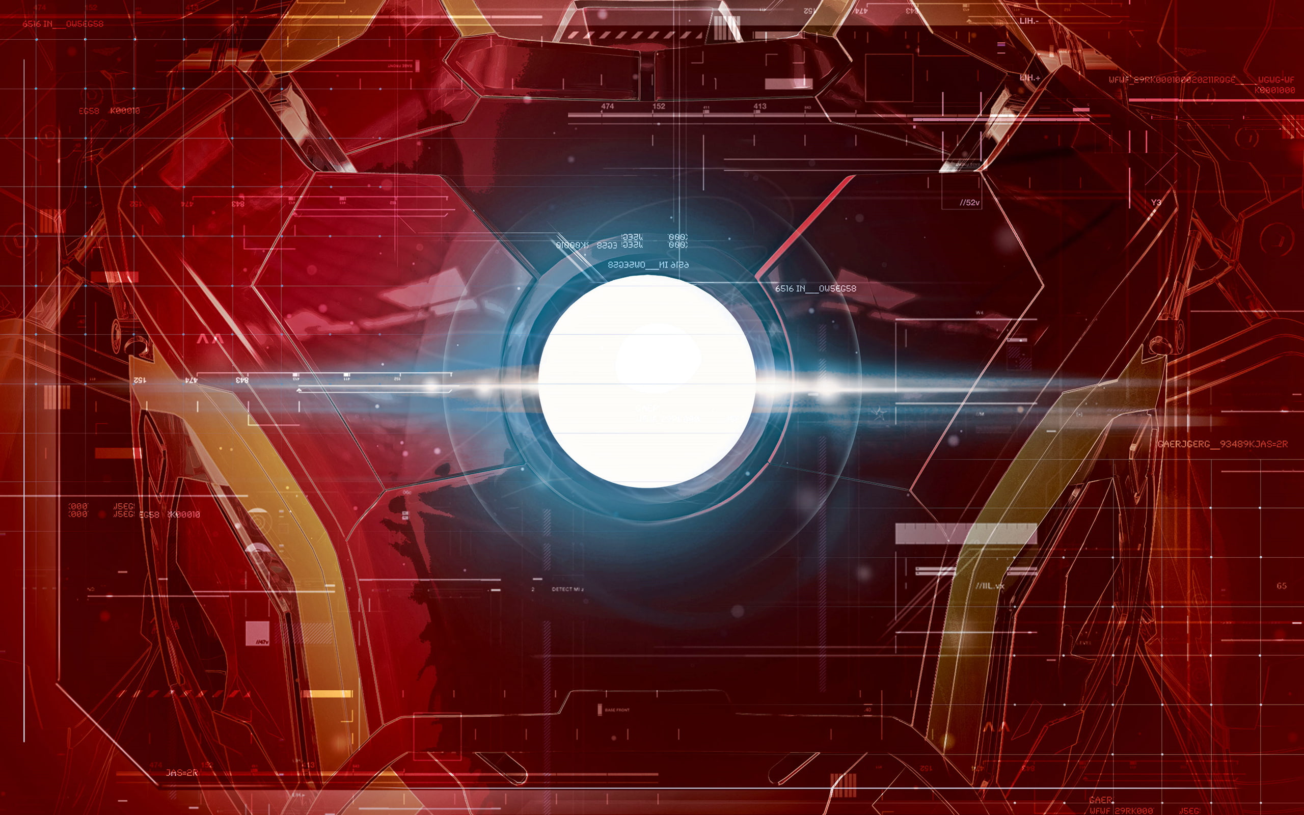 Iron Man interfaces Arc Reactor red background superhero 2k