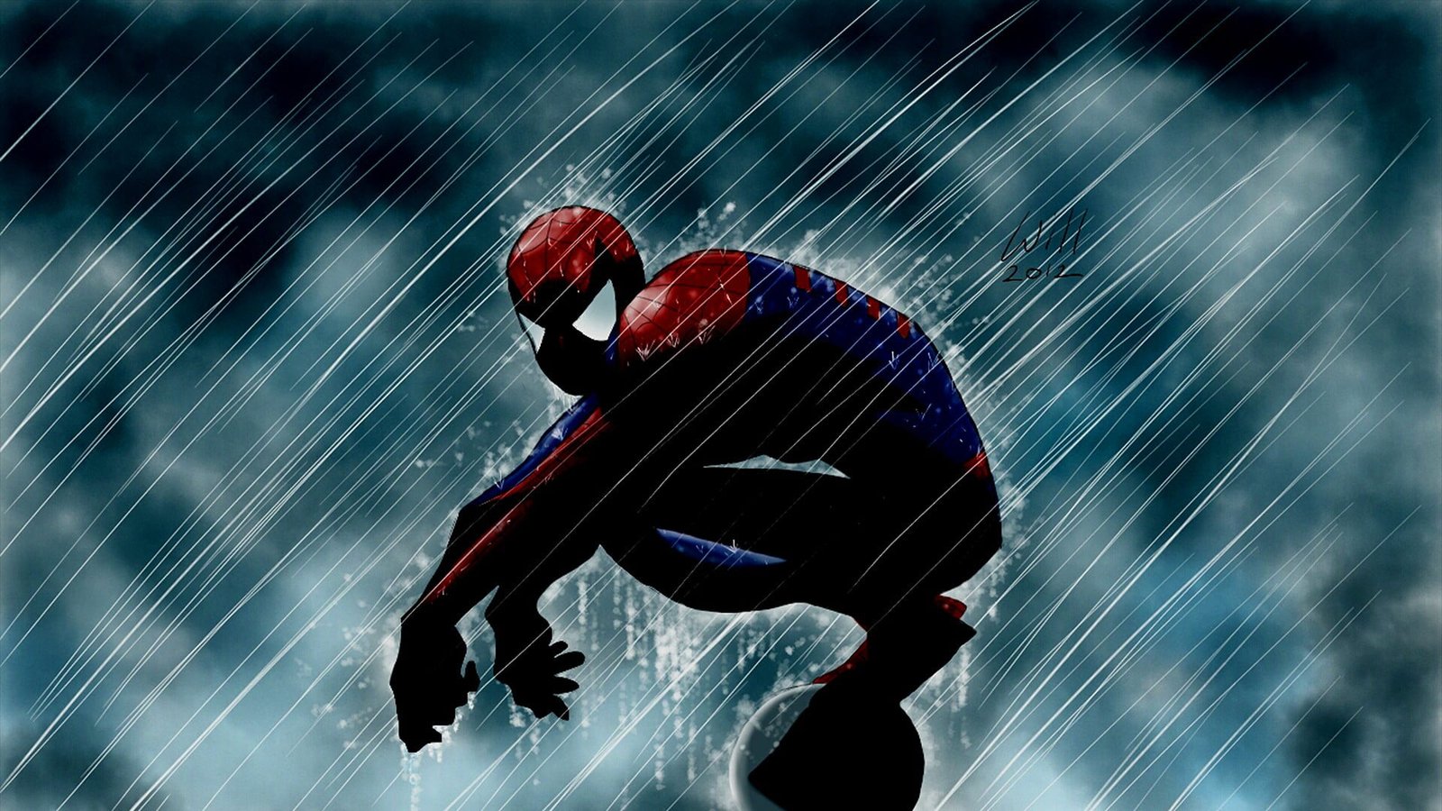 Marvel Spider Man digital wallpaper comics rain superhero 2k