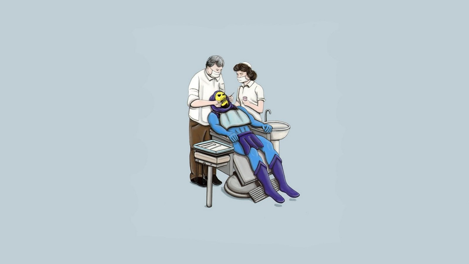 superhero having medical attention illustration Skeletor minimalism 2k