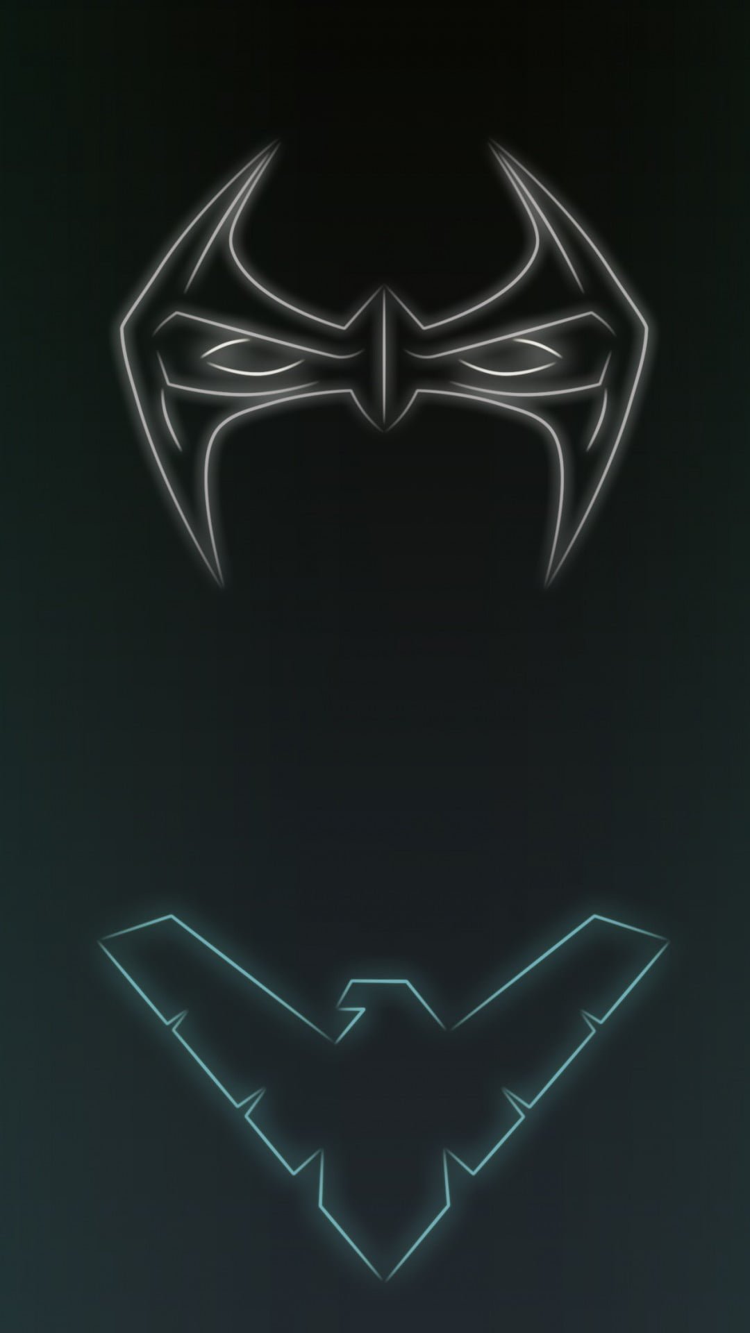 two Batman logos superhero neon lights glowing illuminated