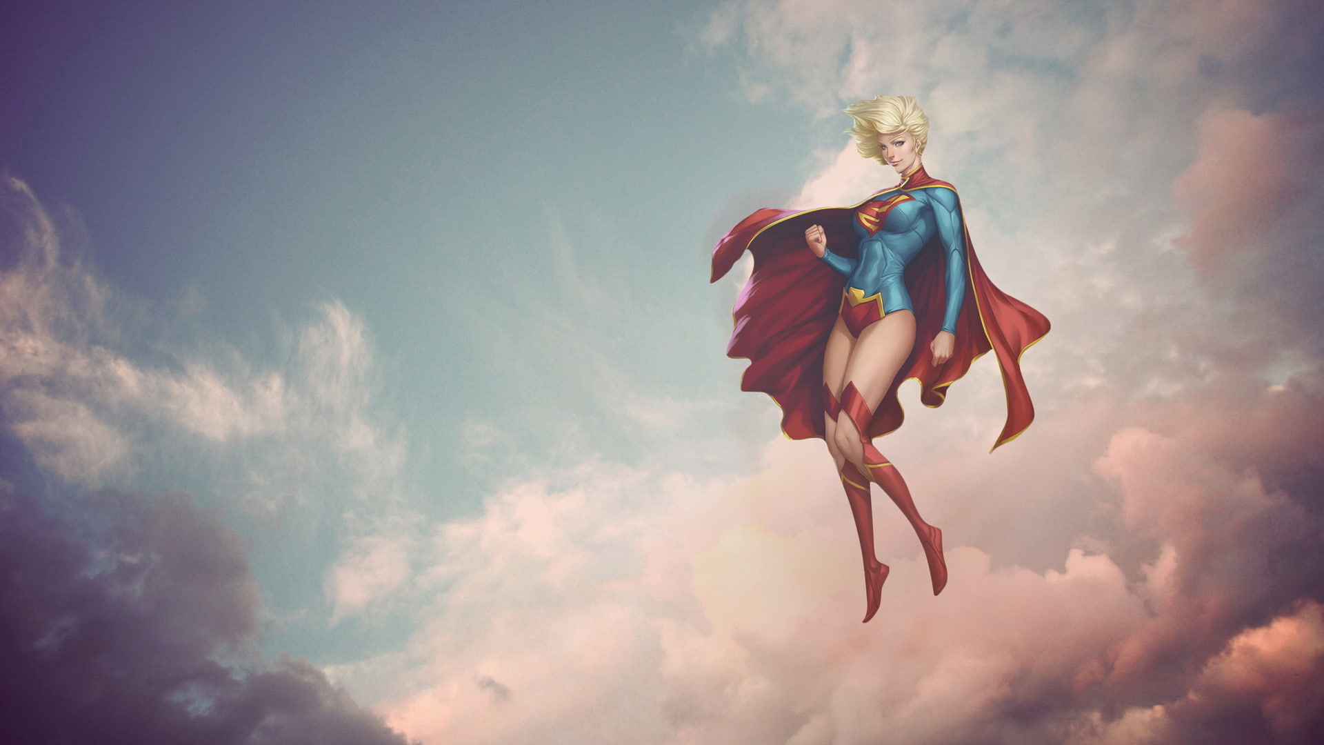 cape clouds blonde Supergirl superhero sky women Artgerm 2k