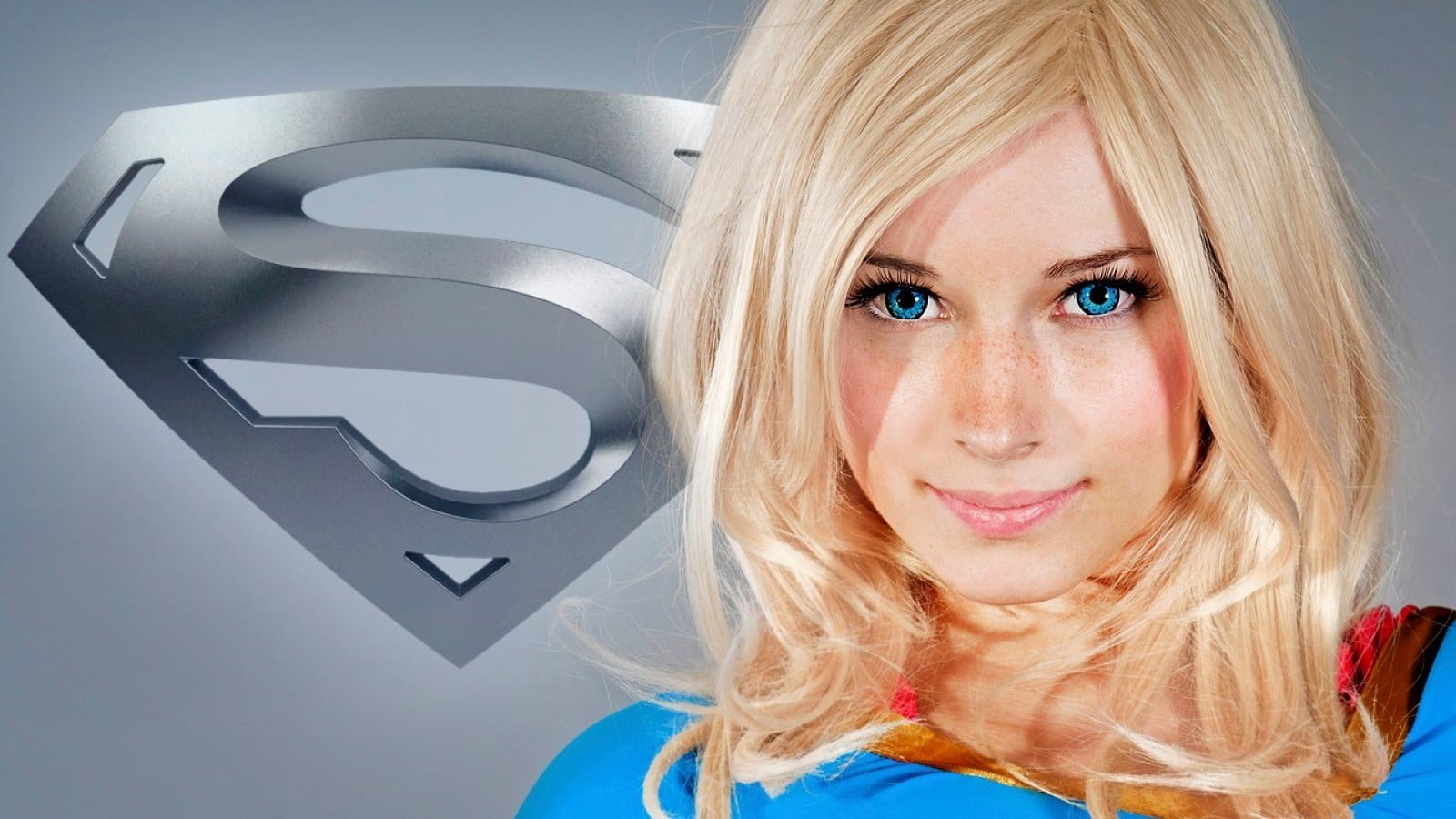 DC Supergirl illustration Enji night cosplay blonde blue eyes 2k