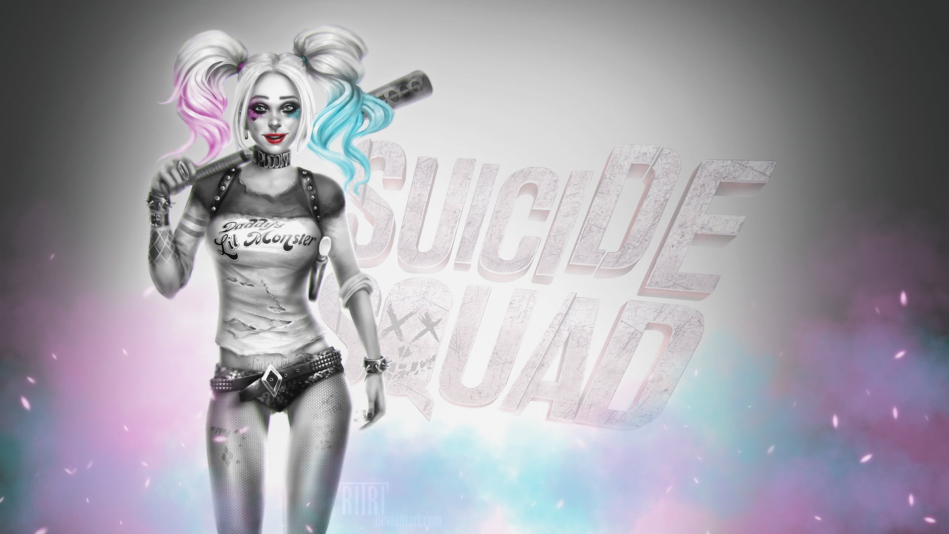 Harley Quinn from Suicide Squad illustration look girl smile 2k