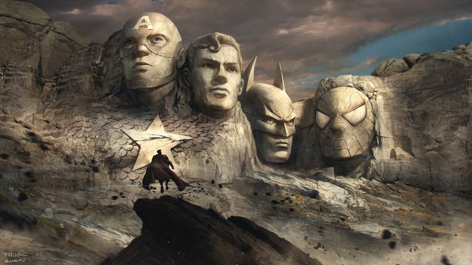 artwork Batman Spider Man mountains Marvel Comics rock formation 2k