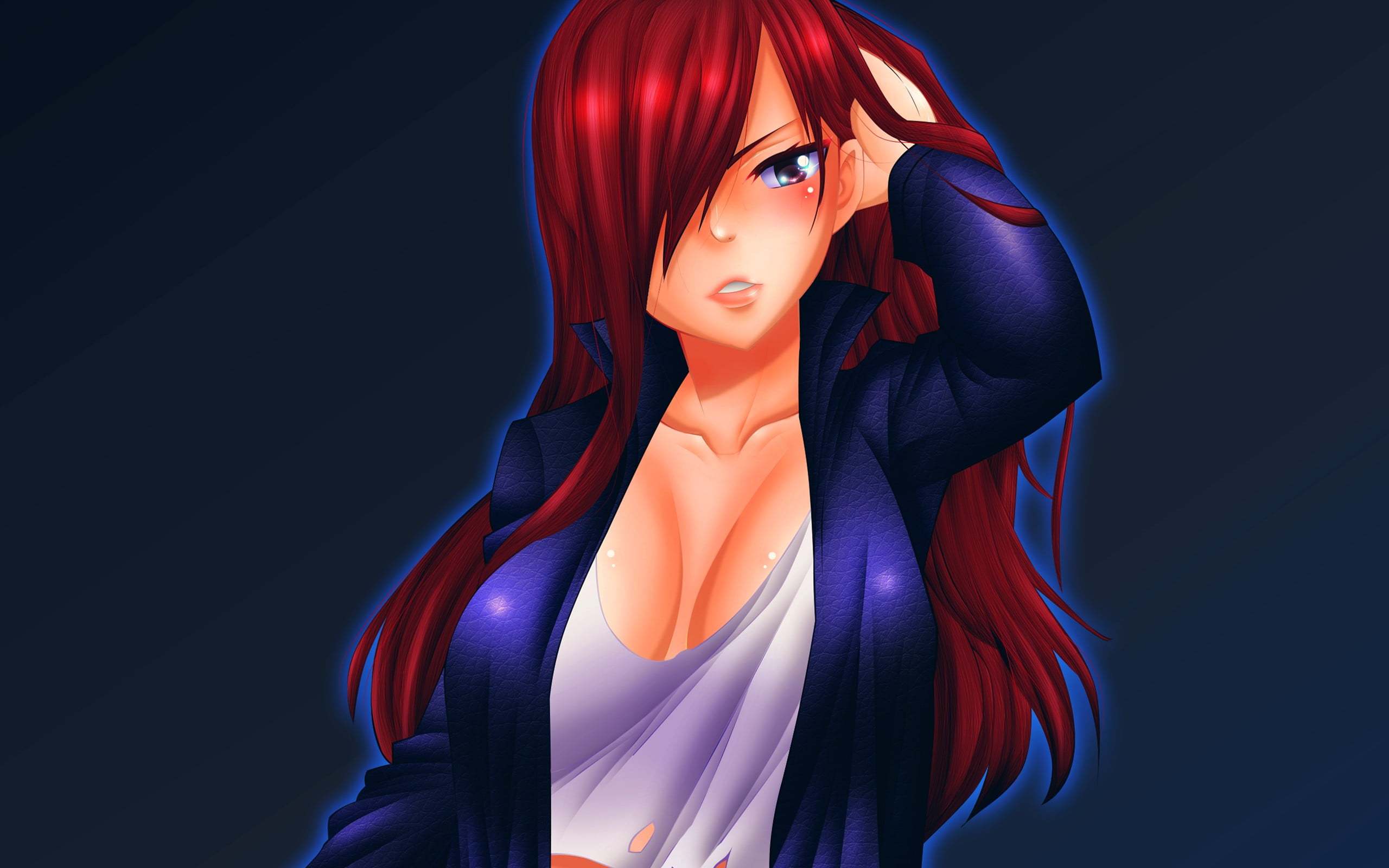 brown haired female illustration Scarlet Erza Fairy Tail redhead 2k