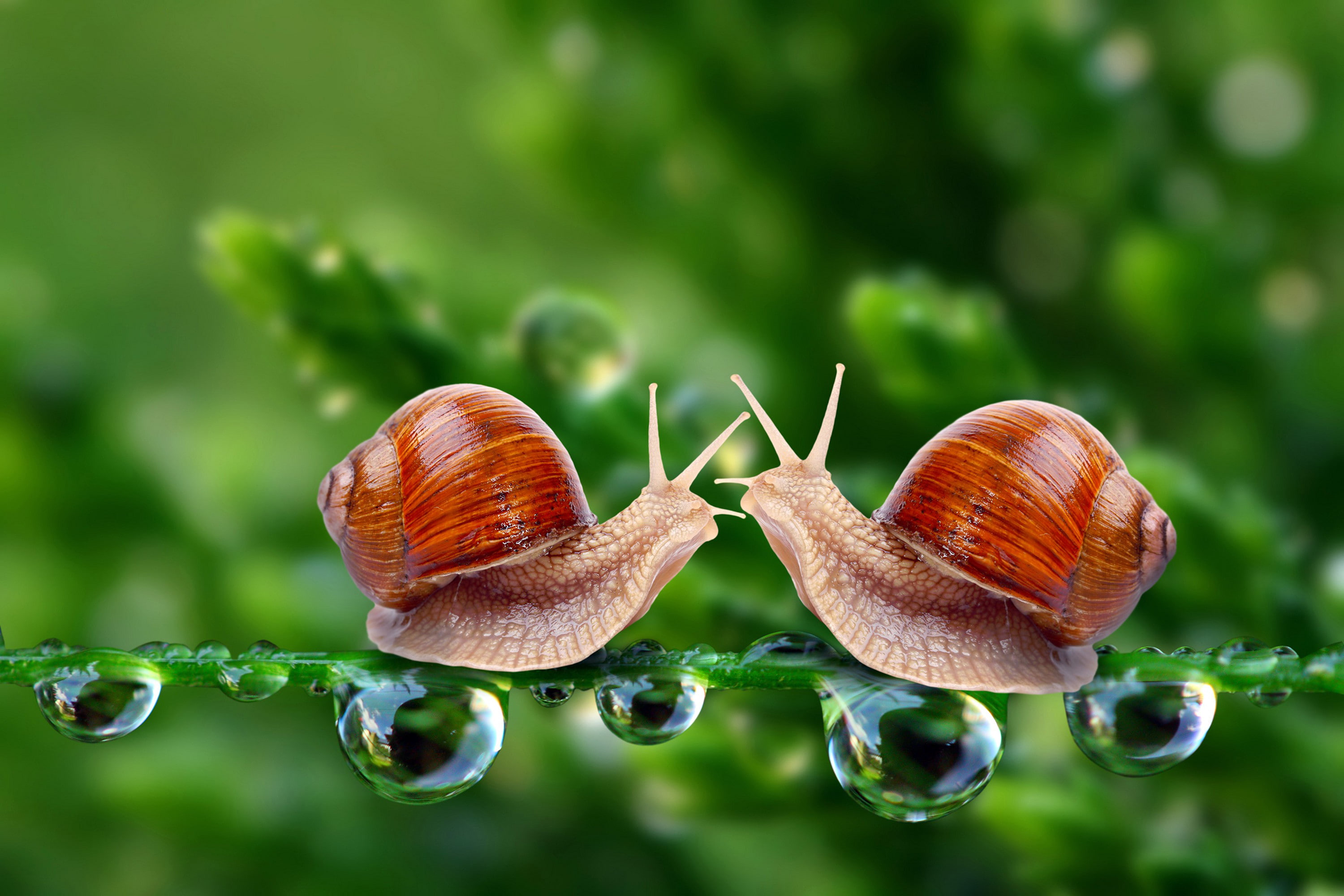 nature closeup snail depth of field leaves water drops 2k