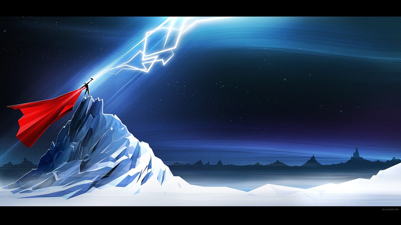 Thor wallpaper artwork superhero lightning mountains sky 2k