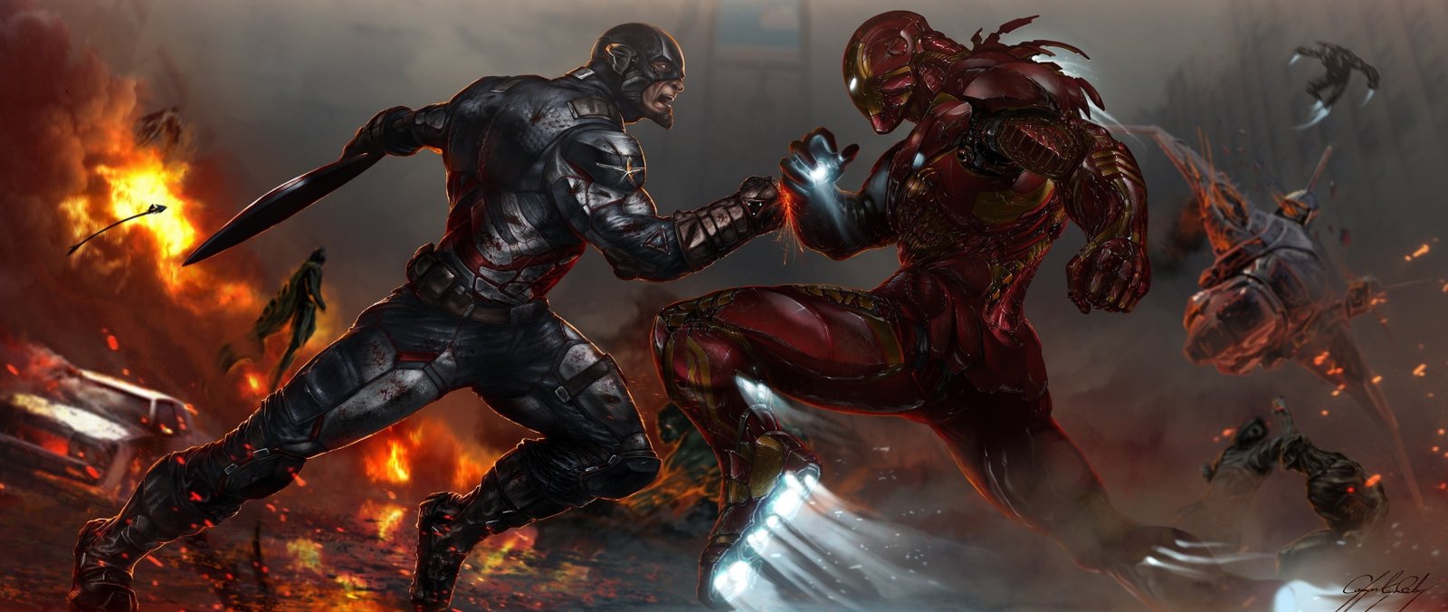 two red and gray superheroes characters wallpaper Captain America 2k