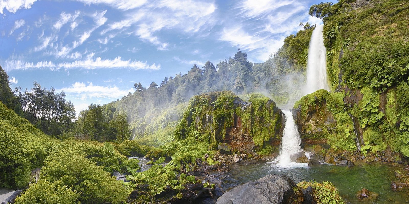 waterfalls nature landscape river panoramas pond forest 2k