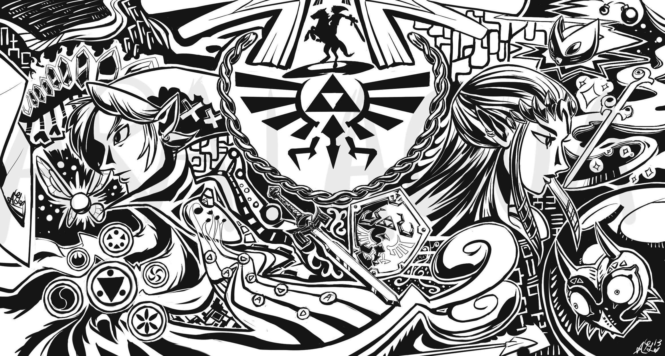 white and black abstract illustration The Legend of Zelda Link 2k