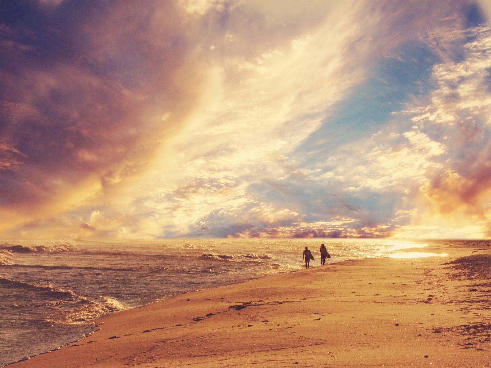 Beach sea waves clouds summer surfing dusk 2k