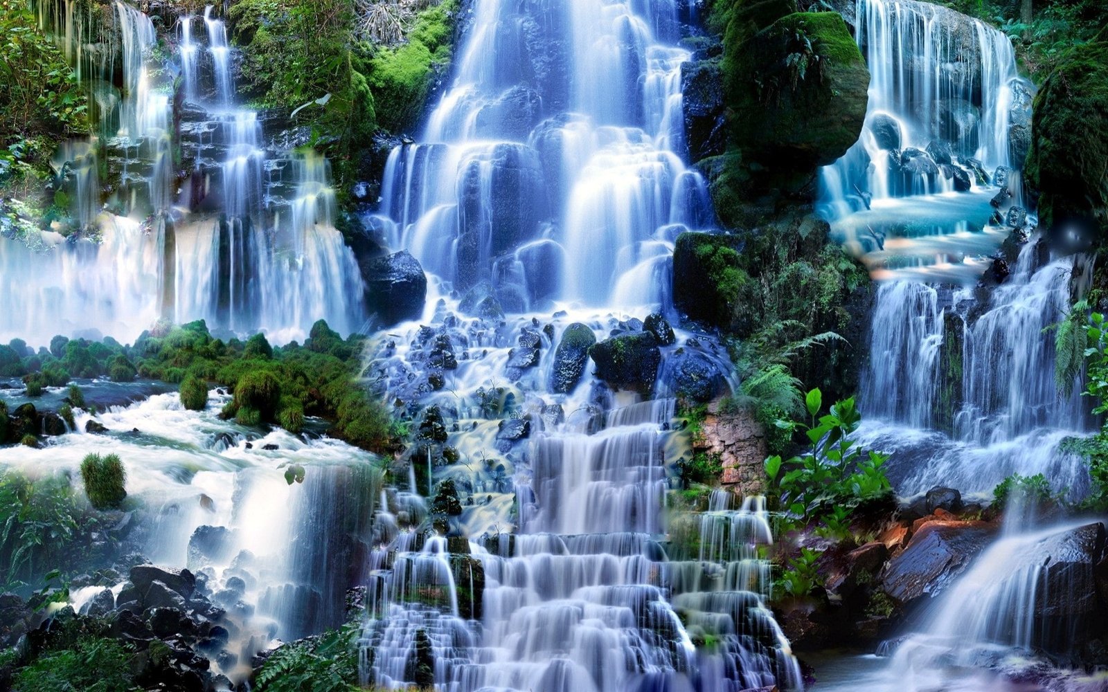 Many waterfalls nature scenery 2k