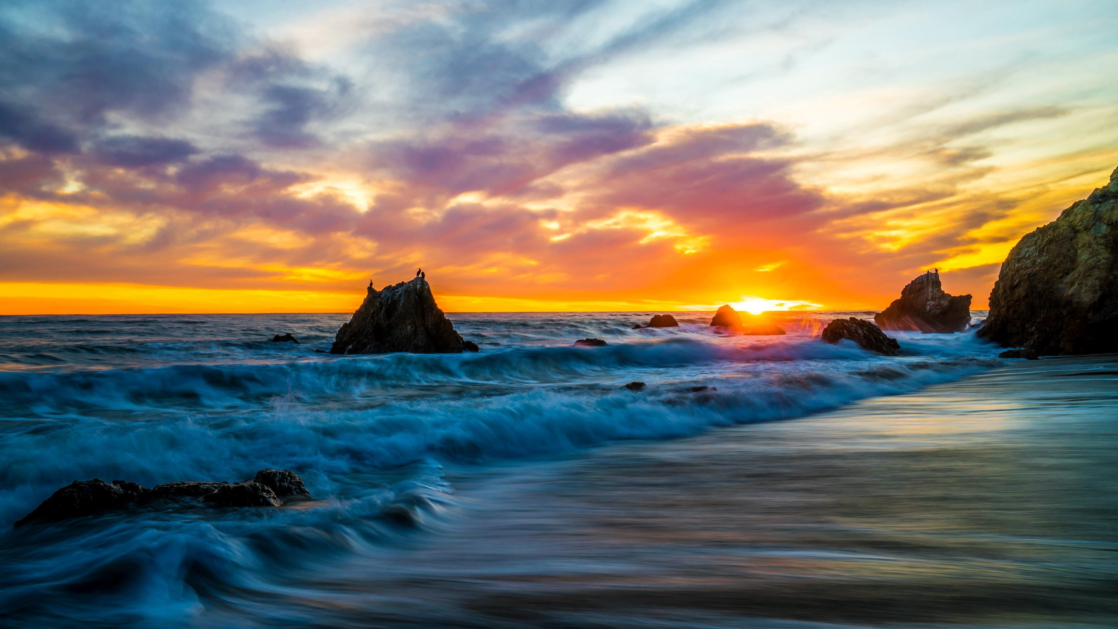 sea sunset ocean sky wave horizon shore coast malibu 2k 4k