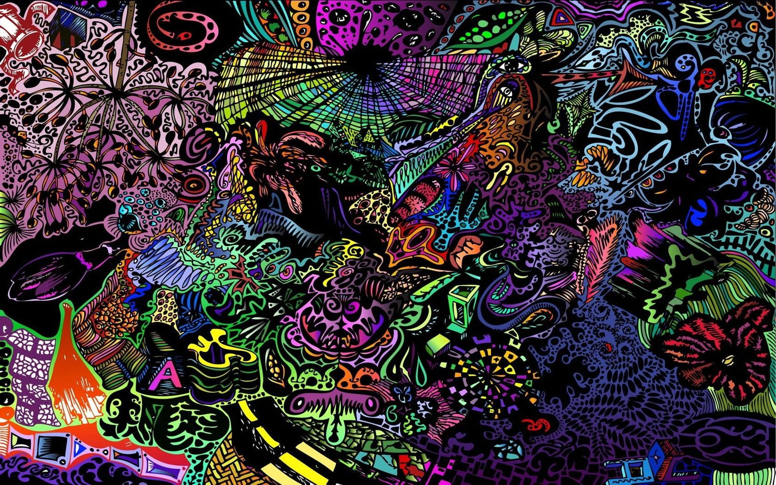 multicolored doodle digital wallpaper colorful abstract surreal 2k