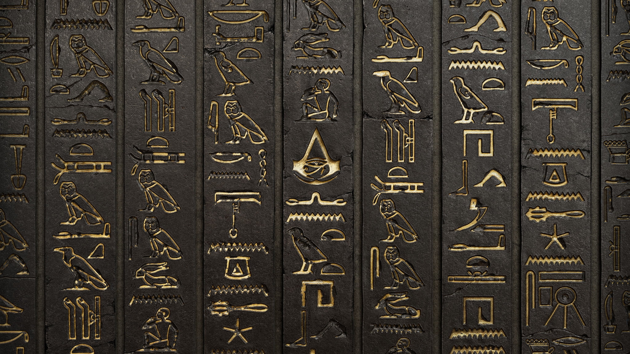 filed black hardbound books Assassin s Creed hieroglyphs wall 2k