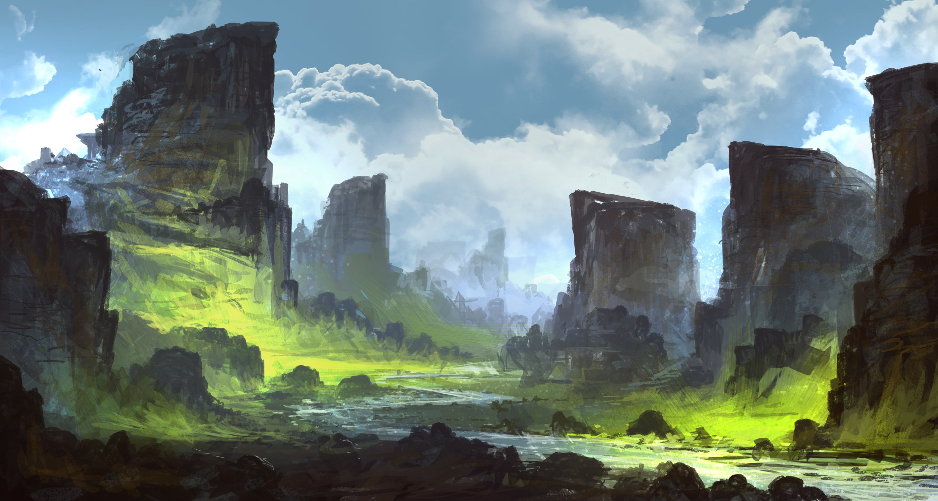 gray stone formations digital wallpaper artwork art 2k 4k