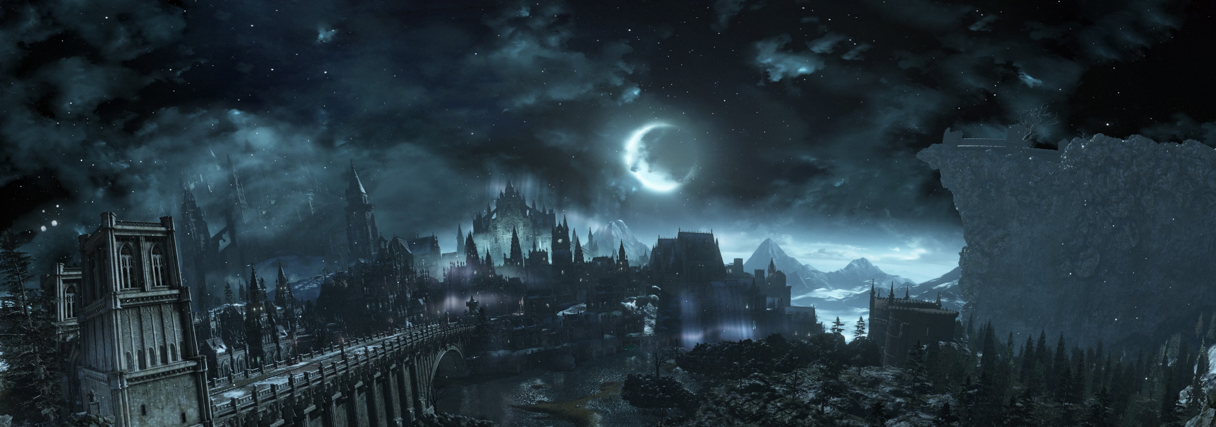 moon and castle digital wallpaper Dark Souls III dark fantasy 2k 4k