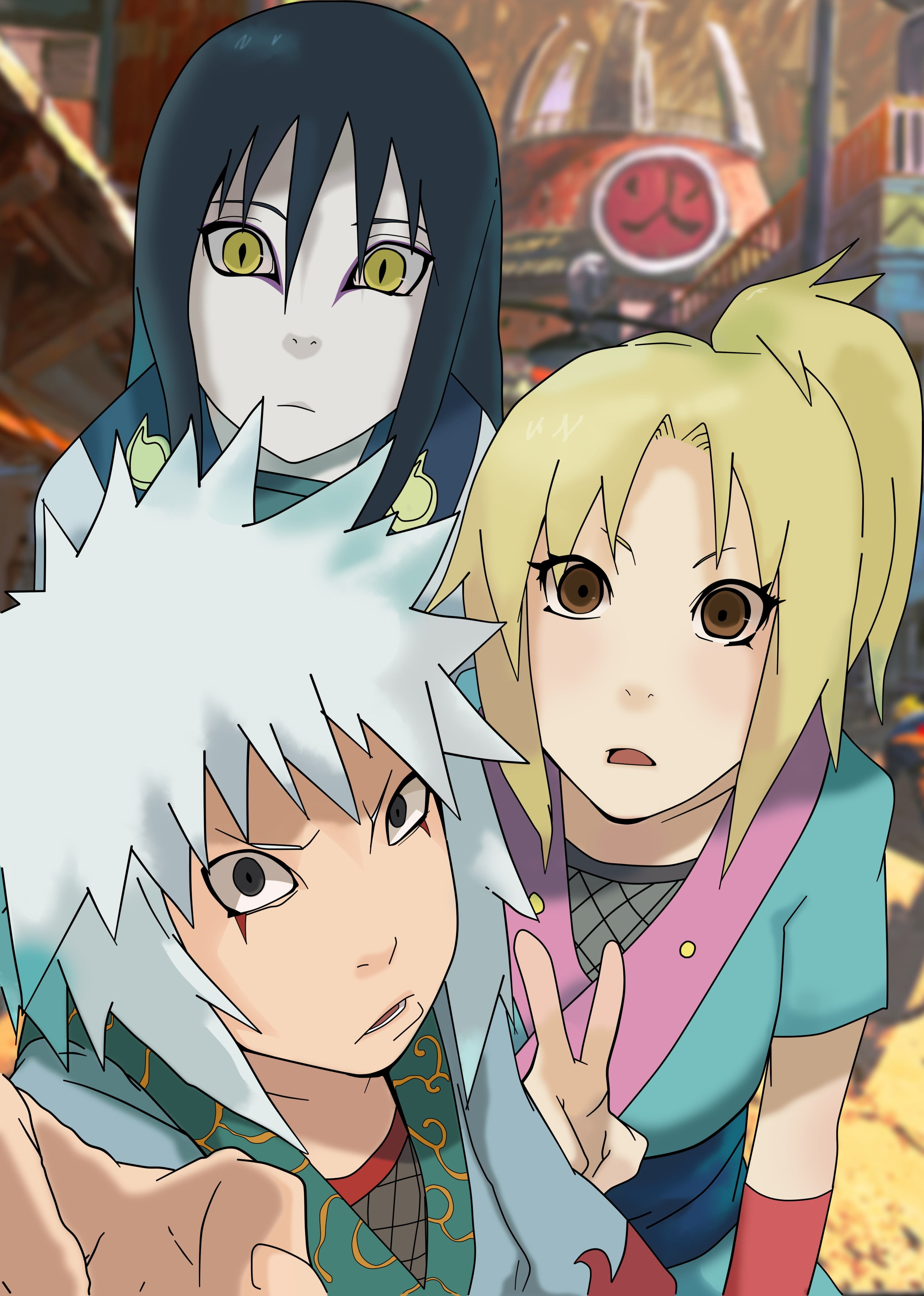 Naruto Uruchimaru Jiraiya and Tsunade young digital wallpaper 2k