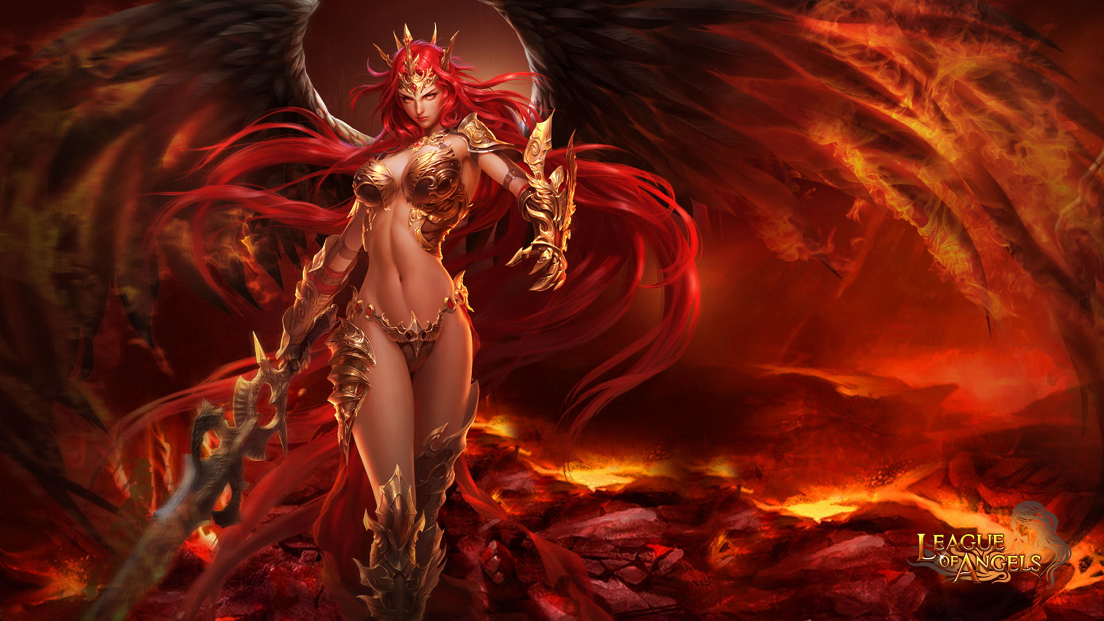 Video Game League of Angels 2 Mikaela Beautiful girl warrior red long hair photo HD Wallpaper 2k 4k