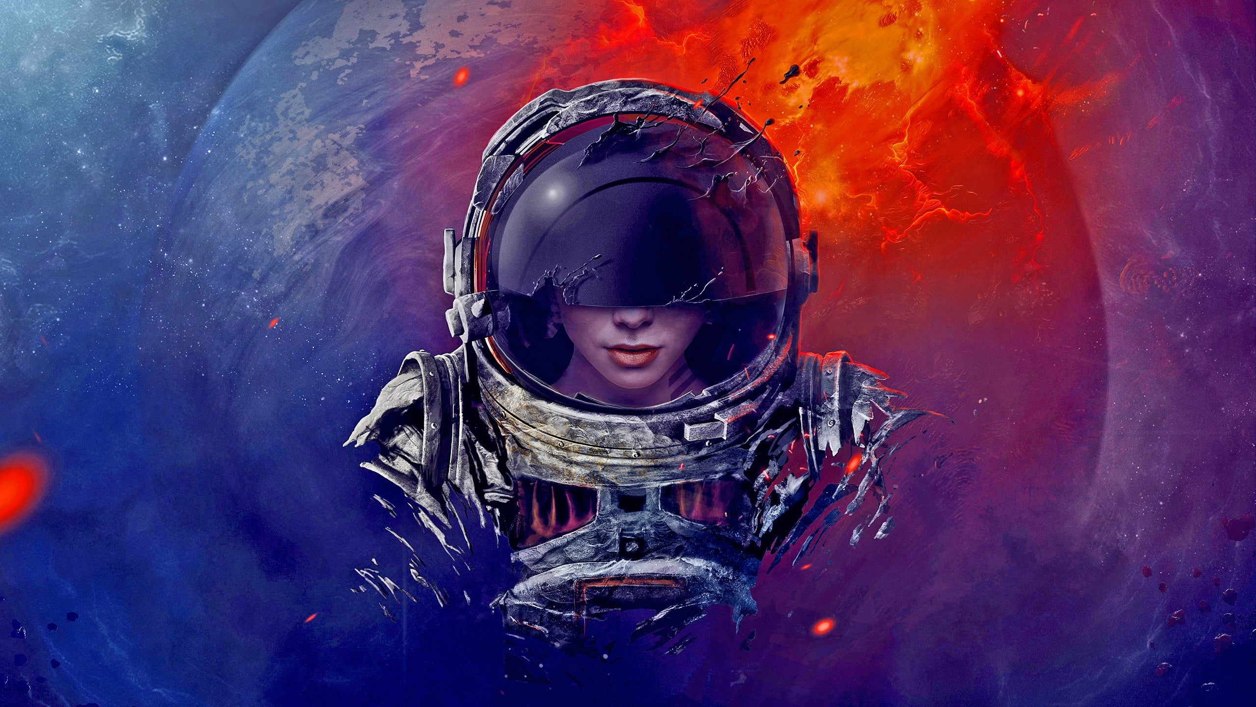 astronaut wallpaper digital art spacesuit helmet universe 2k