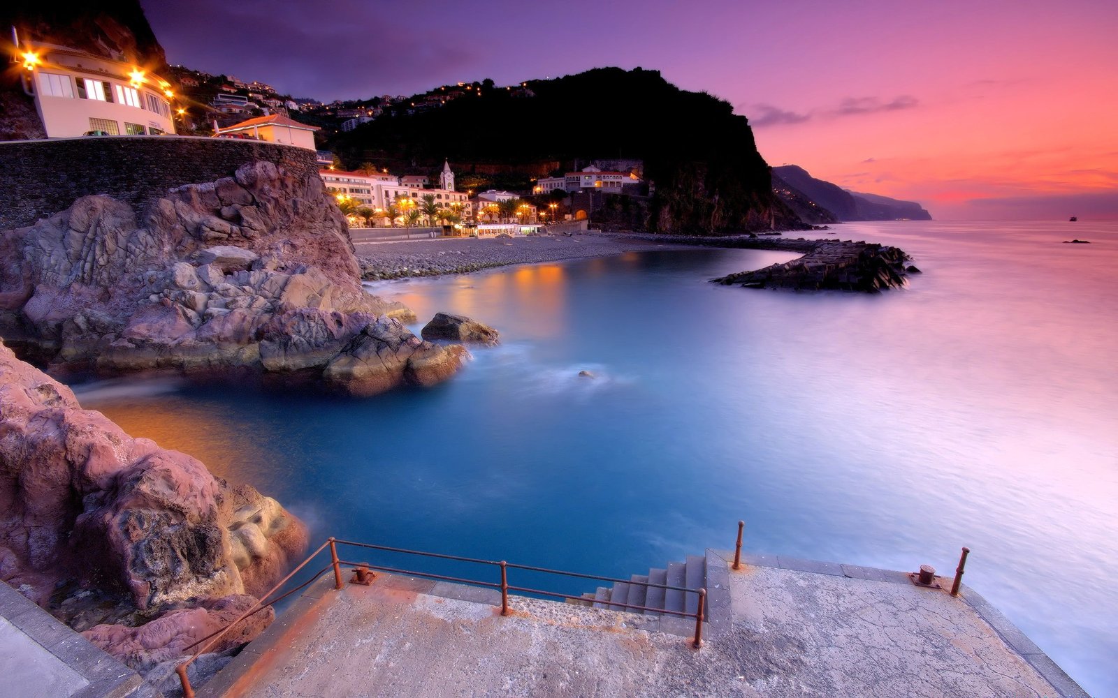blue water landscape sunset beach house architecture dock 2k