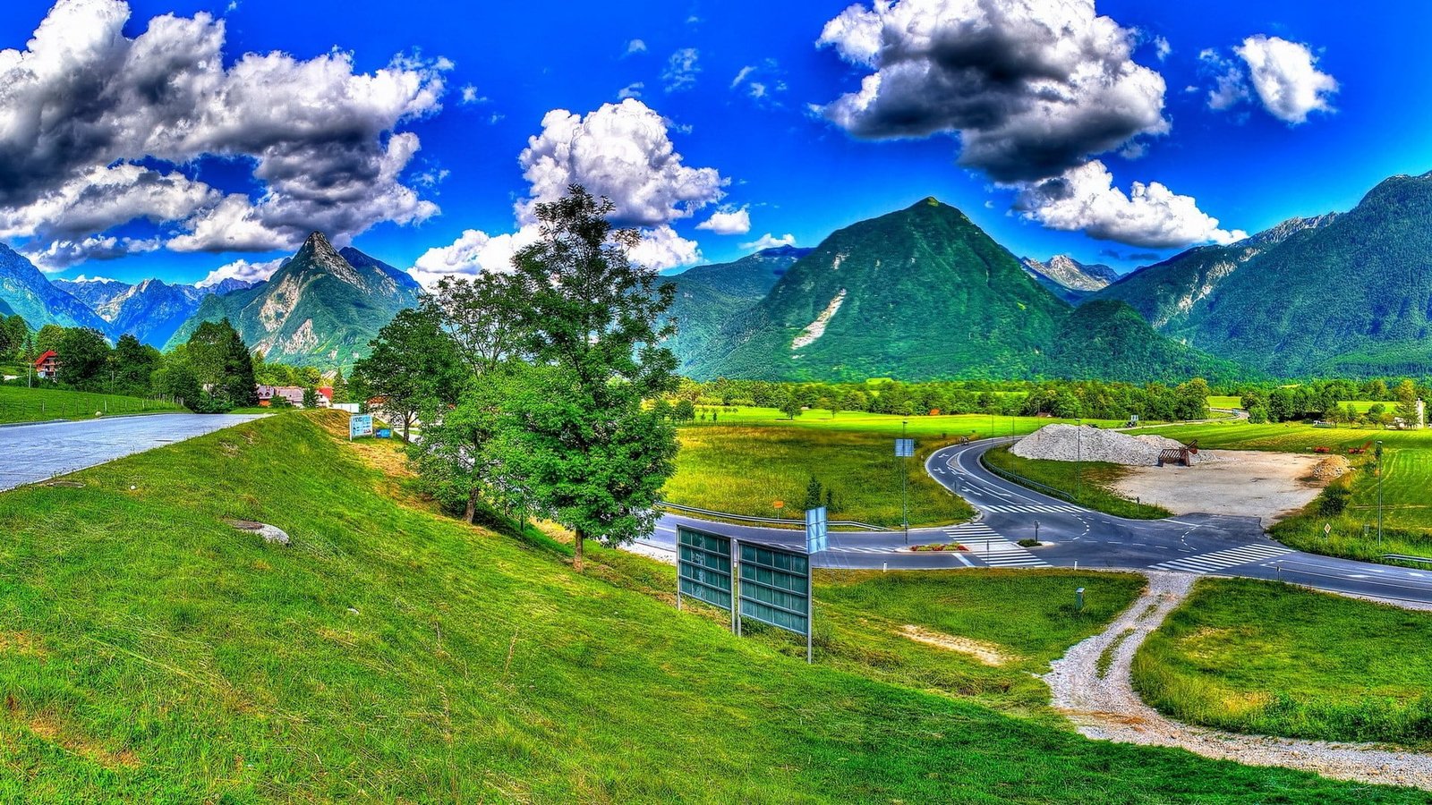 nature landscape sky summer clouds tree grass meadow 2k