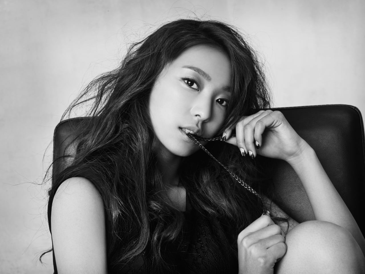 Asian Sistar Yoon Bora Korean looking at viewer monochrome