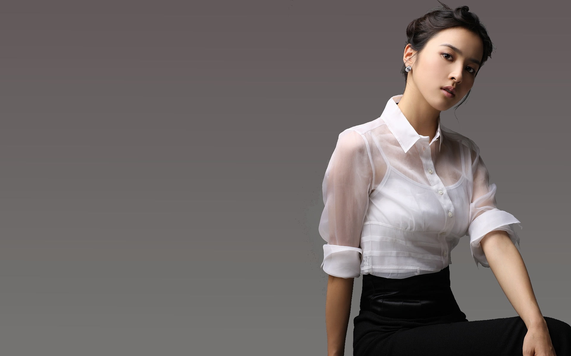 Han Hye Jin Korean beautiful photo wallpaper women s white sheer button up long sleeved shirt 2k
