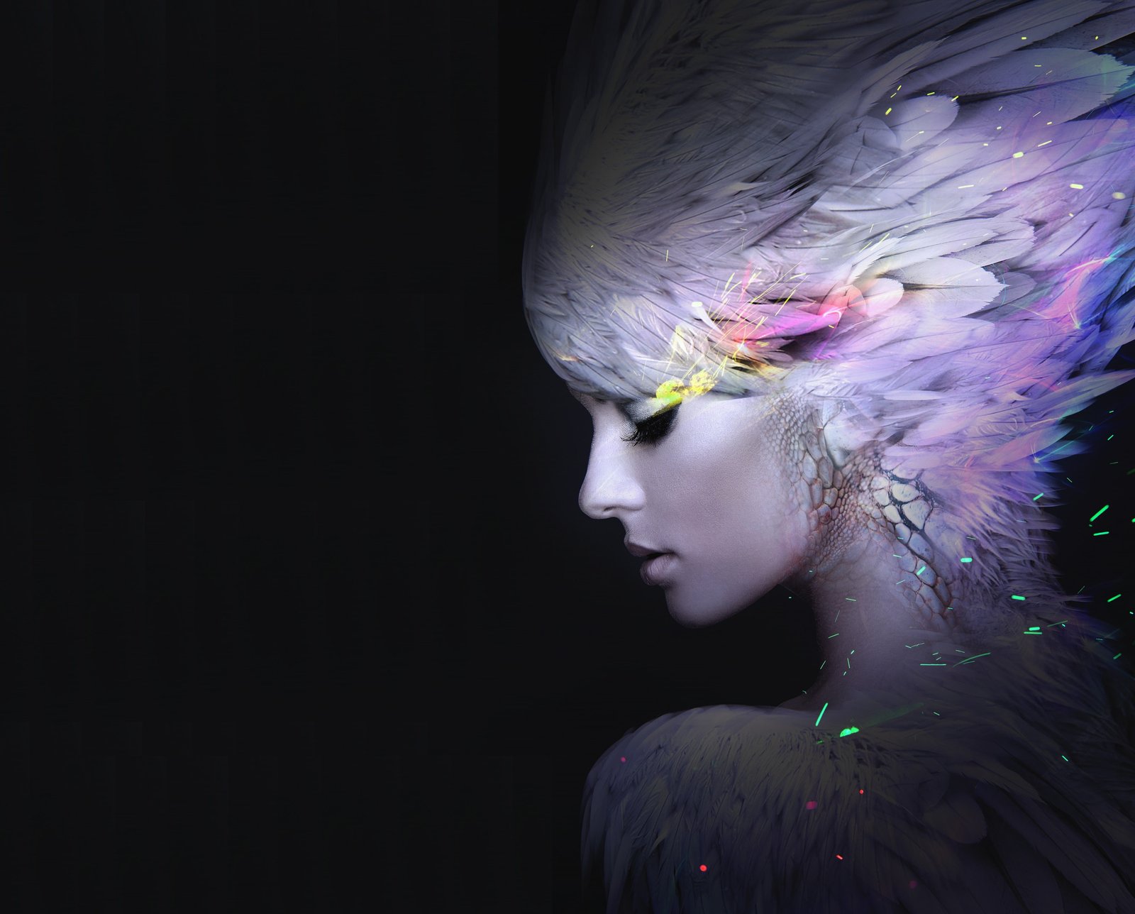 Girl Feathers Makeup Beautiful AMOLED HD 53 2k