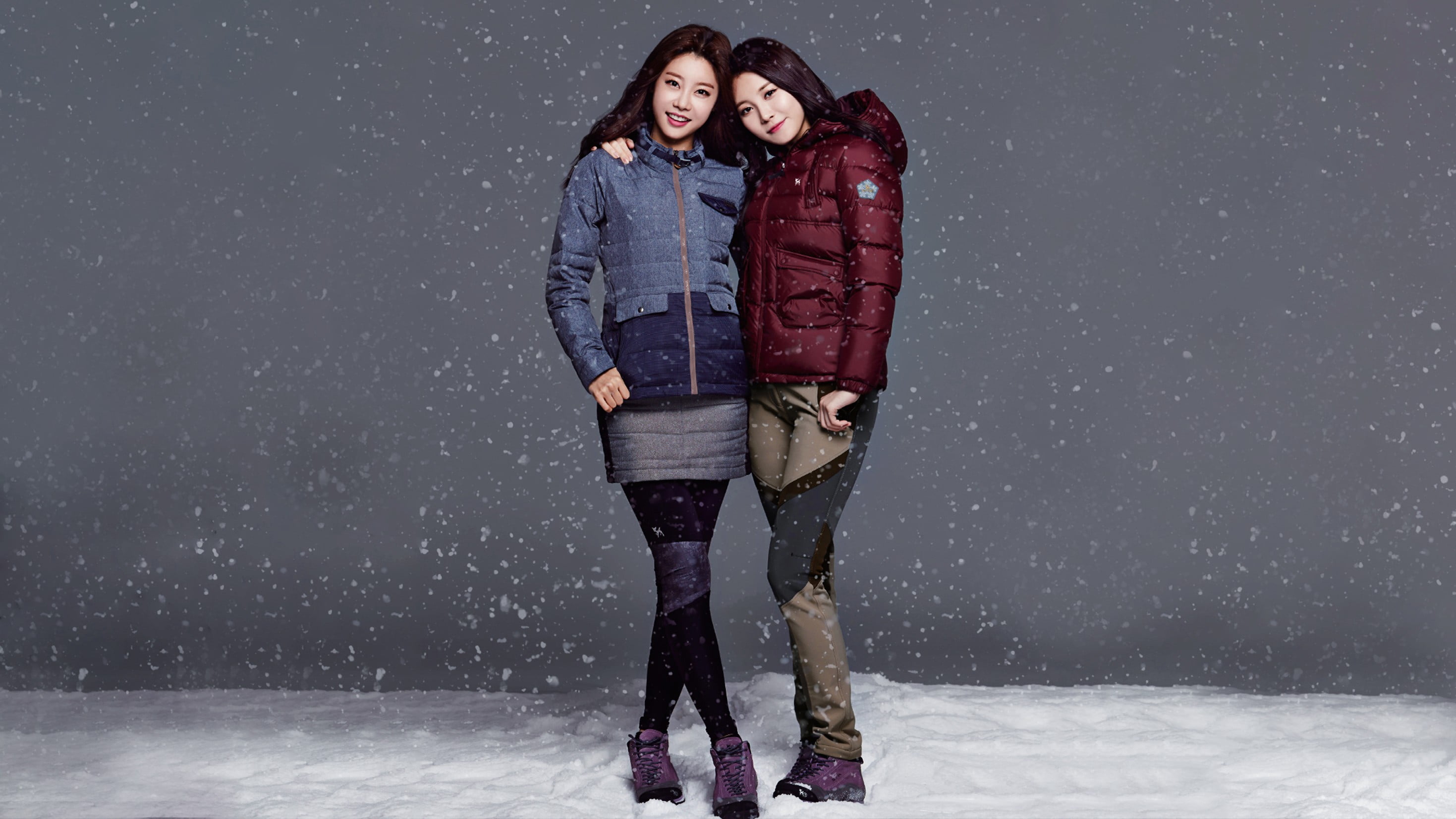 women Asian winter snow Korean model smiling cold temperature 2k