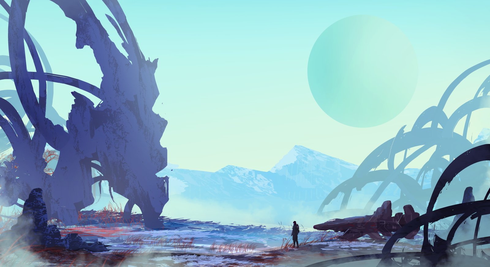 man standing near body of water wallpaper illustration artwork 2k 4k 5k