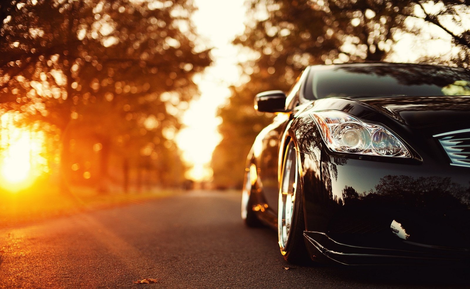Black Infiniti Car On The Road black car Cars Nature Landscape 2k