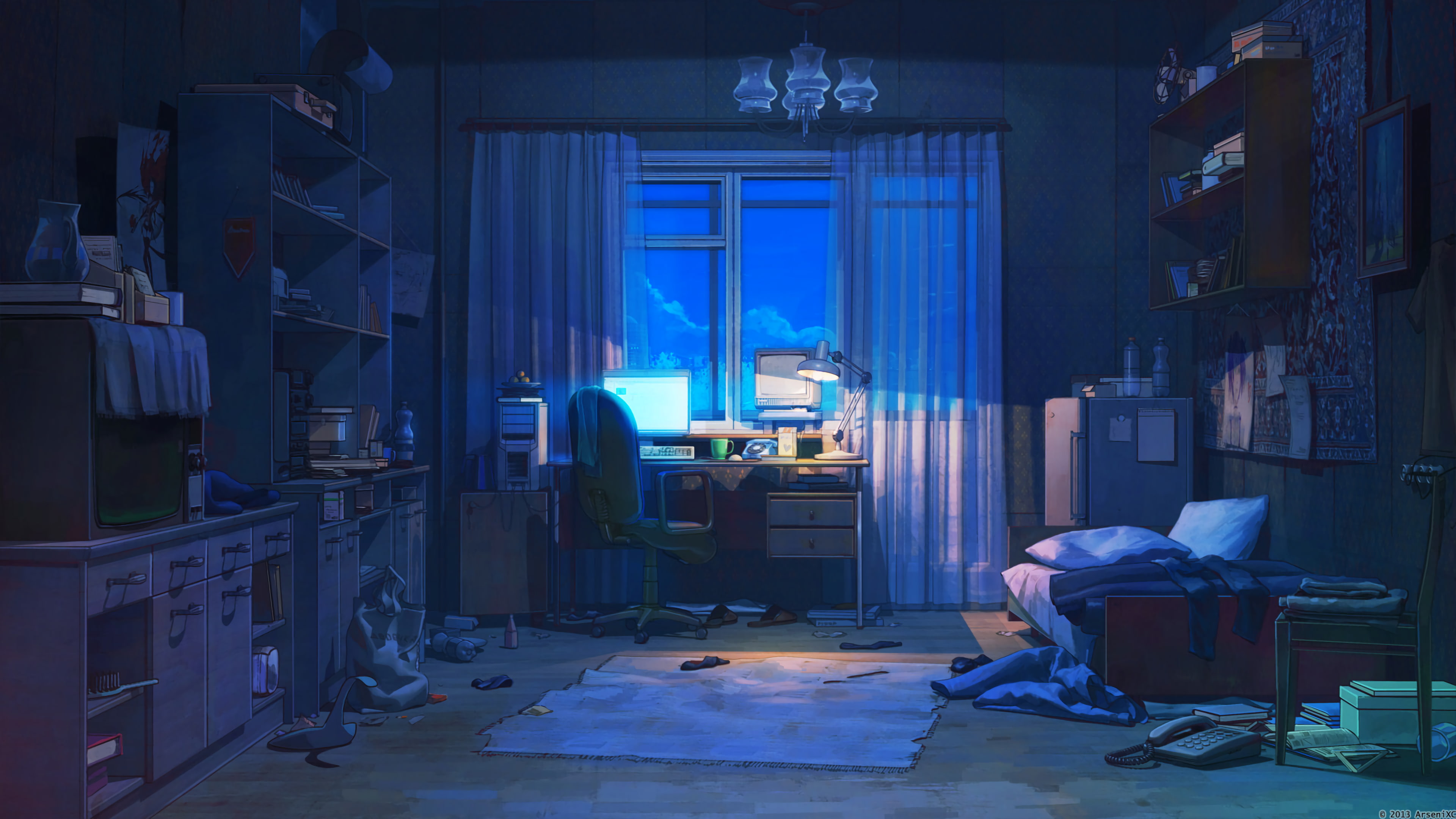anime room interior dark Everlasting Summer Arseniy Chebynkin 2k 4k