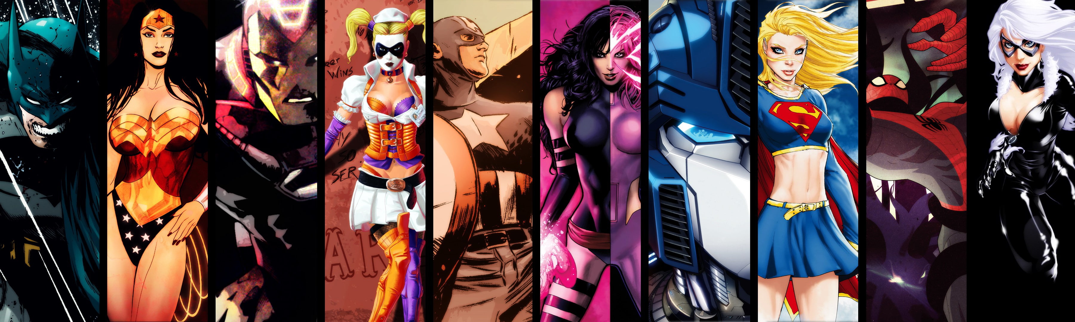 batman optimus prime iron man spiderman captain america black cat superheroes harley quinn wonder w Animals Cats HD Art 2k 4k