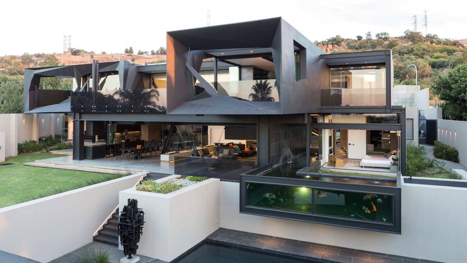 black and white mansion modern architecture nature landscape 2k 4k