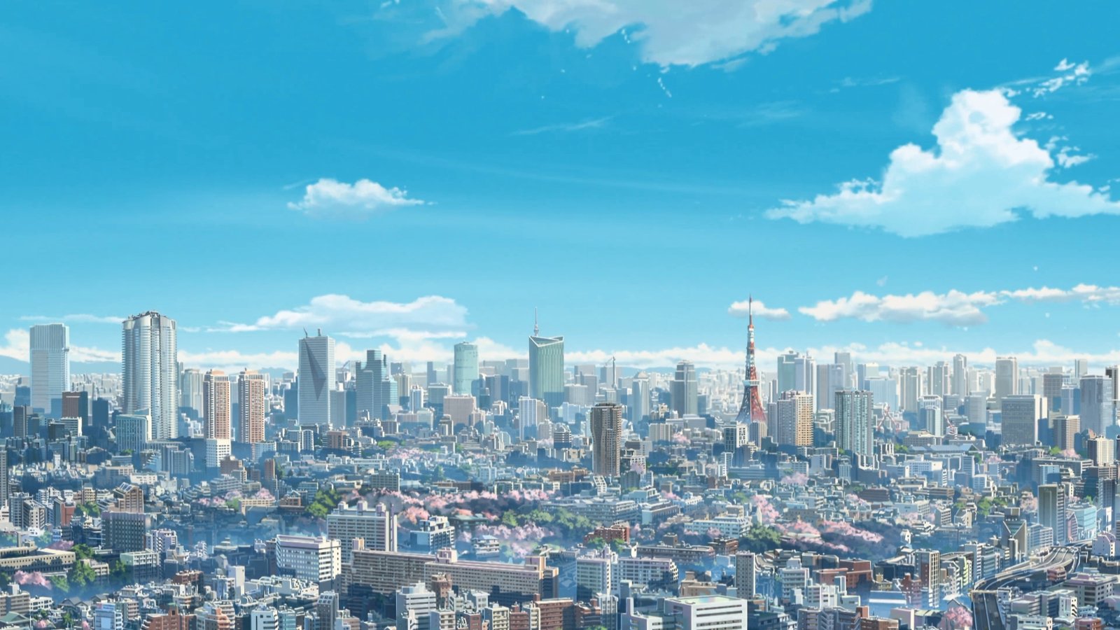 city buildings anime illustration Makoto Shinkai Kimi no Na Wa 2k 4k