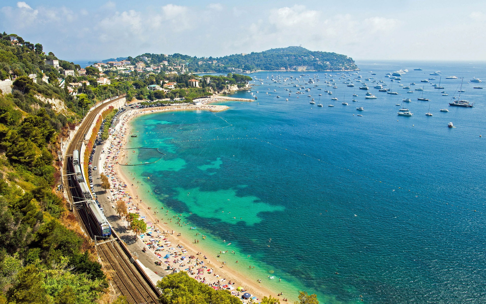 France French Riviera Mediterranean Sea coast railway boat beach train road 2k